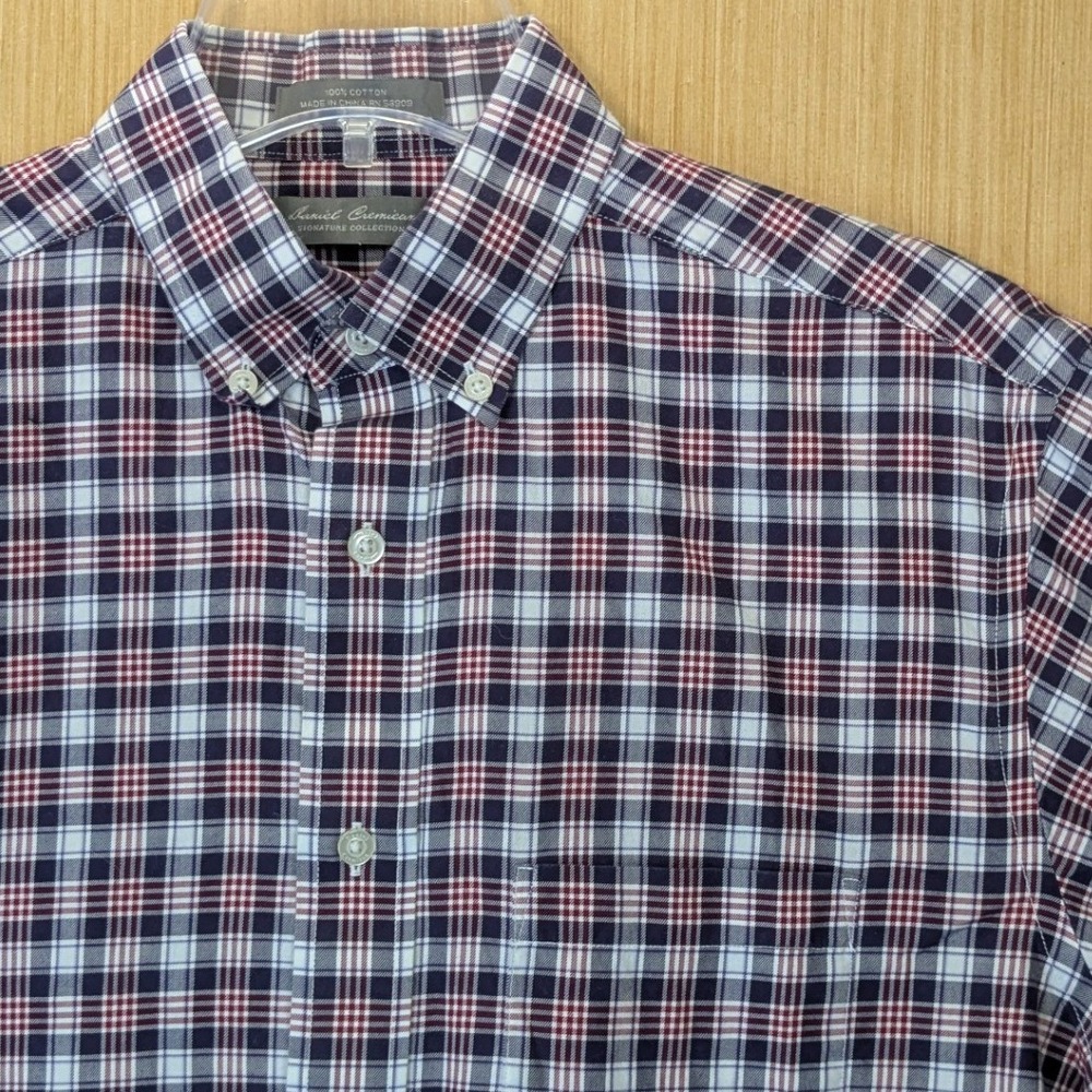 Daniel Cremieux Mens Plaid Button Down‎ Shirt Navy Medium Preppy Business Casual